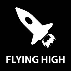 Rocket icon with text. Hand drawn element, vector illustration in white on a black background.