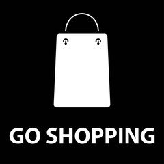 Paper bag icon with text. Hand drawn element, vector illustration in white on a black background.