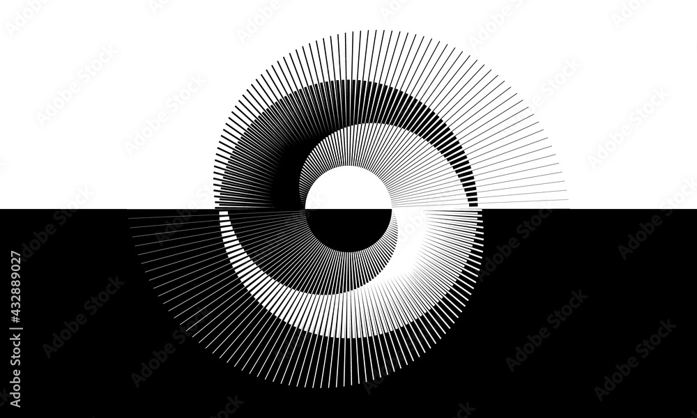 Poster black and white lines abstract background. yin and yang symbol. day and night concept.