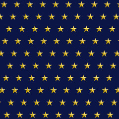 Golden stars over dark blue background.