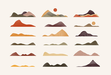 Set of trendy textured mountains. You can create a lot of different combinations of landscapes. 