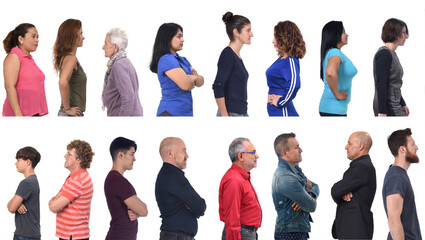 group of a women and men profile view on white background