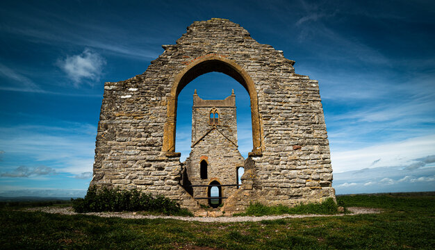 Ruins of St Michael's Church on Burrow Mump in Burrow Bridge, Somerset