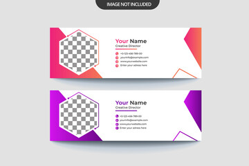 Professional geometric business and corporate email signature with an author photo place. Modern and minimalist layout white background and pink shape design