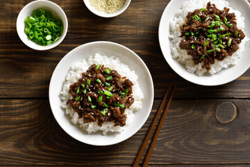 Korean ground beef and rice bowls