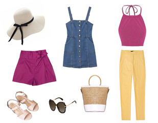 
Female collage of summer clothes isolated clothes
