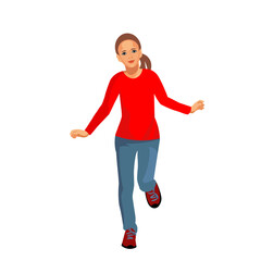 Teen school girl isolated figure runs forward vector isolated