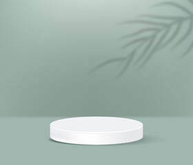 White product podium with tropical palm shadow on the studio background Vector