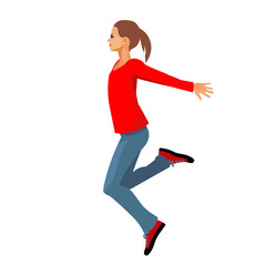 Fototapeta na wymiar Vector isolated figure of a teenage girl jumping with her hands waving