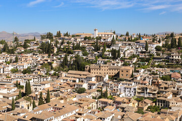 Obraz premium Granada city view taken from atop of Arms Tower in Alhambra palace. Granada, Spain