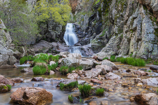 Cityscape of the Purgatory Waterfall (Rascafria, Spain)