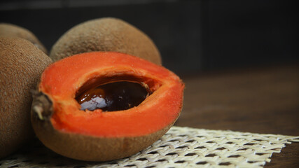 Pouteria sapota (sapote or mamey) organic, tropical fruit with nutritional properties, delicious...