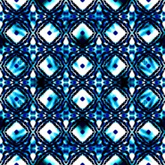 Ethnic Surface Mosaic. Blue, Cyan, Indigo Carpet.