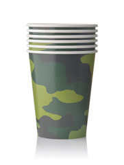Stack of paper disposable camouflage cups