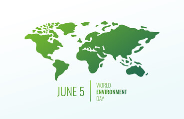 World Environment Day Banner. Eco Concept. Green World Map Isolated on White. Vector illustration