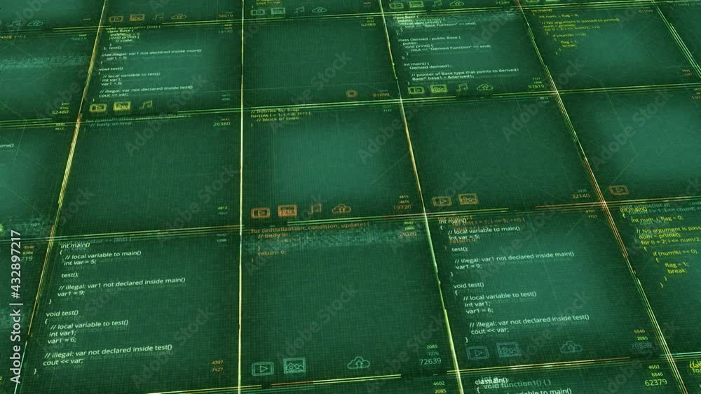 Aufkleber abstract futuristic background with a complex hacking computer code, seamless loop. animation. rows 