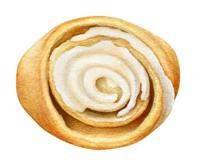 Watercolor illustration of the snail bun with icing.