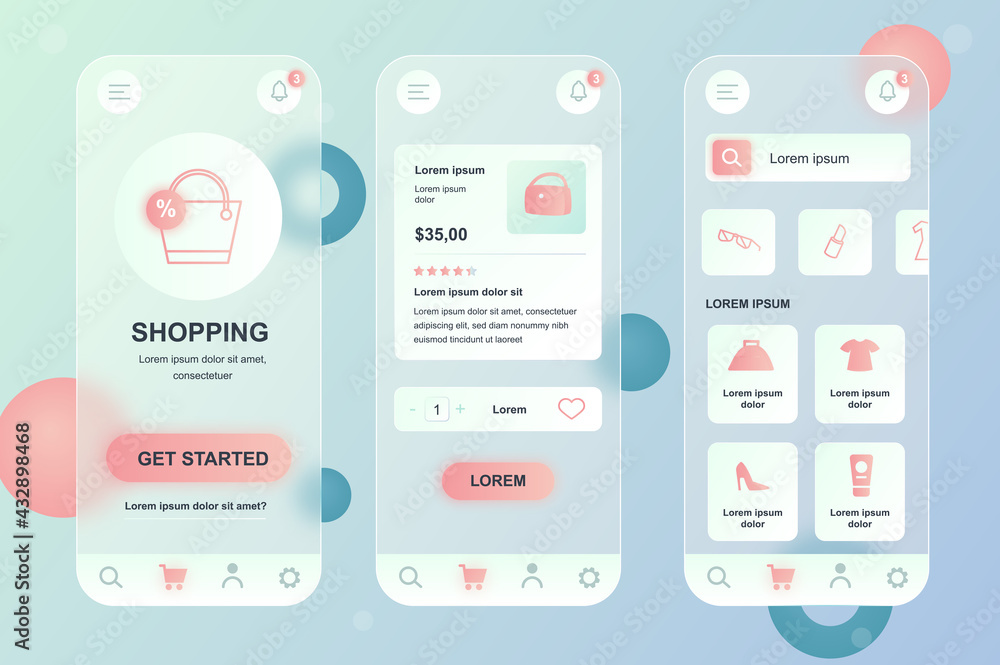 Poster mobile shopping neumorphic elements kit for mobile app. store webpage, products with prices dashboar