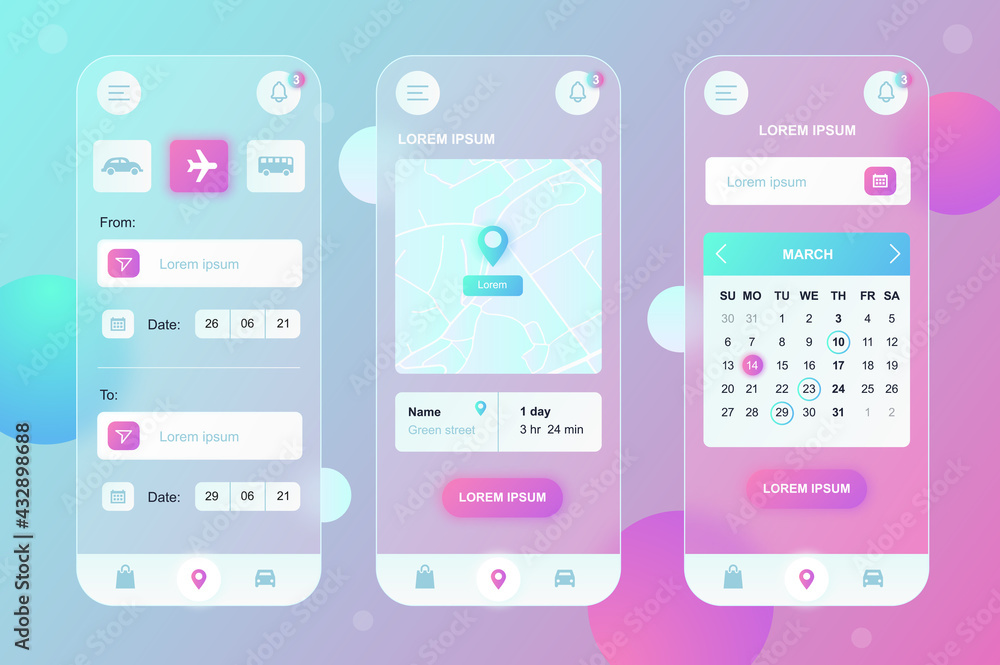 Poster delivery service neumorphic elements kit for mobile app. tracking parcels on map, choosing type, dat