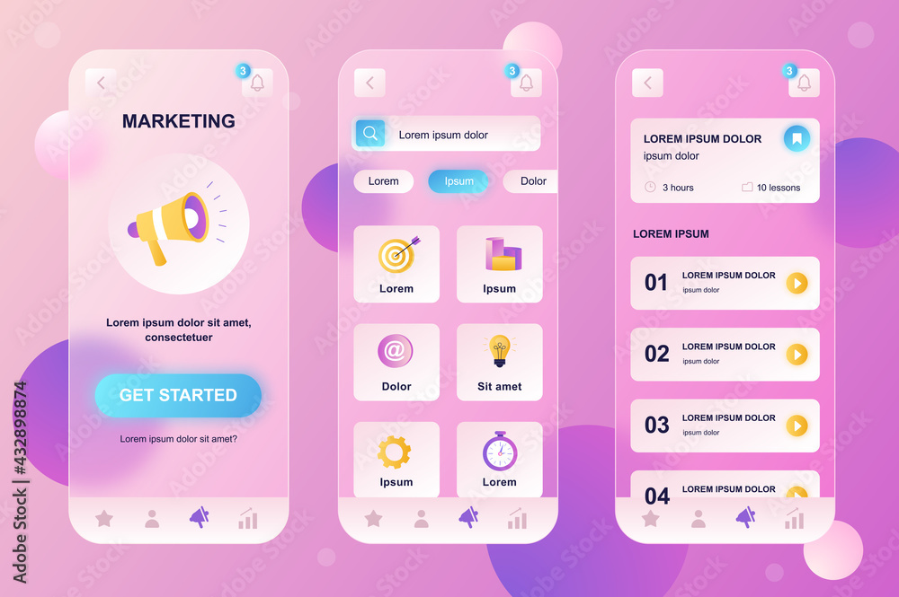 Poster marketing neumorphic elements kit for mobile app. professional marketing tools, newsletter, targetin