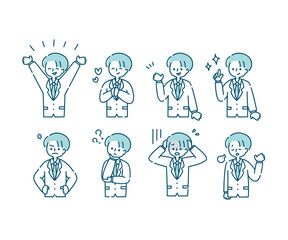 ブレザー（冬服）を着た男子学生の感情表現イラスト（上半身）