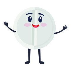 Pill character flat medicine. Vector illustration.