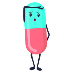 Pill character flat medicine. Vector illustration.