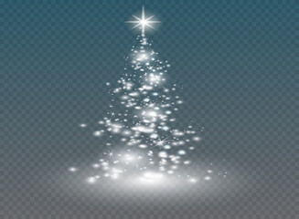 Silver Christmas tree on transparent background.Vector illustration