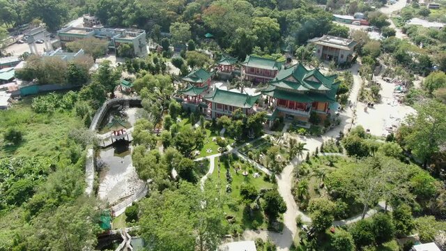 Wun Chuen Sin Koon Taoist temple in Hong Kong Ping Che area, Aerial view.