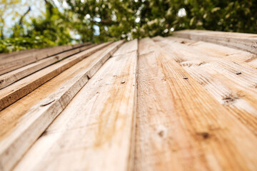 Low angle shot of wooden fence.