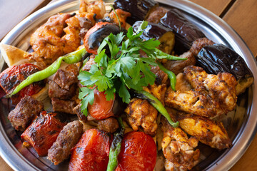 traditional turkish grill on iron tray
