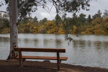 Fototapeta na wymiar bench by the lake