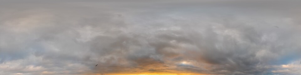 Overcast sky panorama on sunset with Cumulus clouds in Seamless spherical equirectangular format as...
