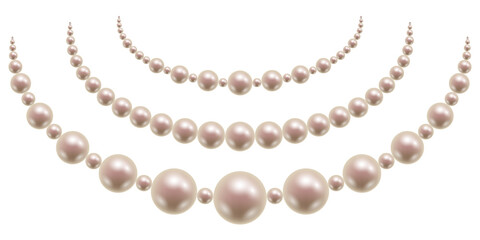 Pearl necklace isolated. Pink pearl beads on white background. Jewelry accessory for woman. Vector illustration