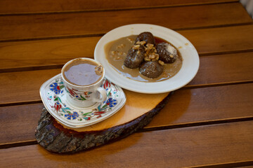 traditional fig dessert with Turkish coffee