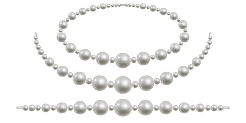 Pearl necklace isolated. White pearl beads for jewelry design. Precious nacre gemstones. Vector illustration