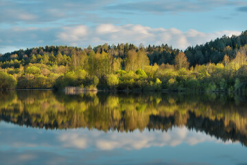 Fototapeta na wymiar Spring view by the river Dubysa.
