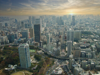 view to to tokyo city from the skyscraper down