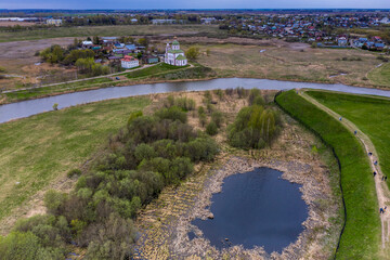 a panoramic view of the historical center of the temples and monasteries of the city of Suzdal in...