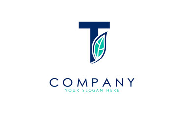Letter T logo with leaf. Creative logo design.	

