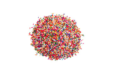 candy sprinkles arranged in a heap pile on a bright white counter table studio as a food scene