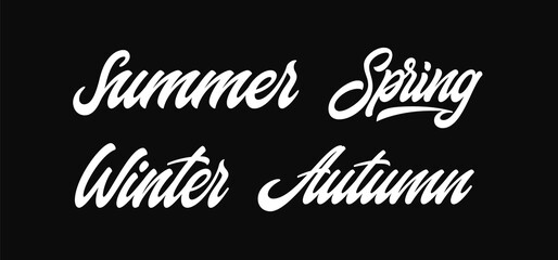 Hand lettering names of seasons. Vector modern handwritten calligraphic words, Summer, Spring, Winter, Autumn.