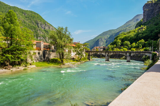 View on the Brenta river from Valstagna, Vicenza - Italy
