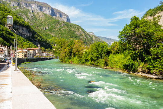 View on the Brenta river from Valstagna. May 9, 2021 Valstagna, Vicenza - Italy