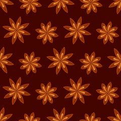 Cute cartoon style star anise vector seamless pattern background.
