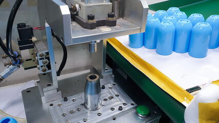 Plastic product parts on the light blackground. from the injection molding machine of the manufacturing department, in the plastic factory.