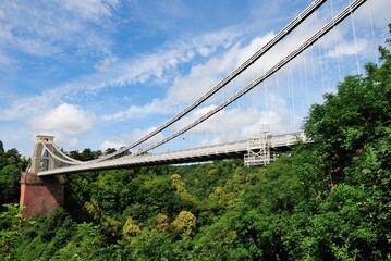 The Clifton Suspension Bridge built in 1864, spanning the Avon Gorge and the River Avon, linking Clifton in Bristol to Leigh Woods in North Somerset, England, United Kingdom