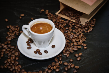 cup of espresso with beans