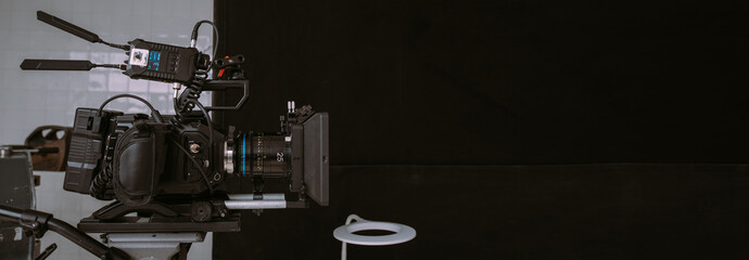 Professional film and video camera on the set.