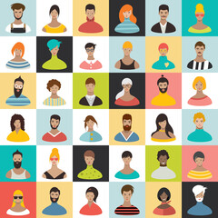 People heads icons. Face avatar. Man; woman in flat style. Vector.